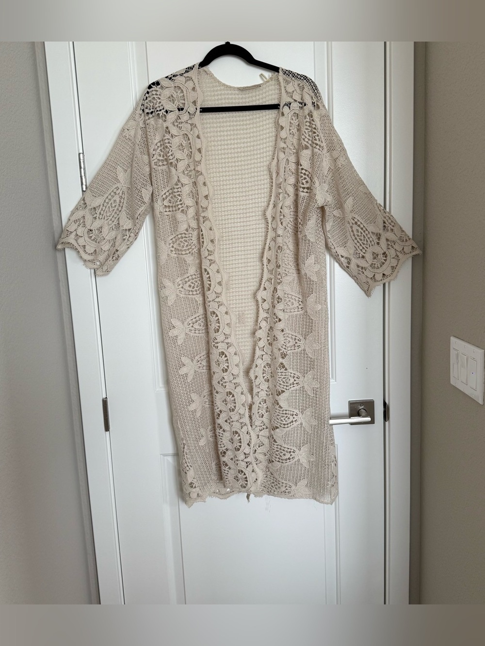 Soft Surroundings Cream Beige Crochet Lace Cardigan Duster Size S/M Boho  Chic